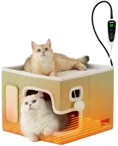 ZOMISIA Heated Cat House Bed for Indoor Cats, Cat Hideway Cube for Sleeping