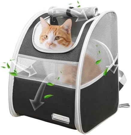 Cat Carrier Backpack with Reflector with Safety Leash Up to 15Lbs,Pet Carrier for Small Dogs and Medium Cats Kitten Puppy Bunny,Foldable Small Medium Dog Travel Carrier Backpack,Black