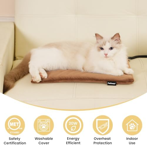 Pet Heating Pad for Cats Dogs Indoor & Sheltered Outdoor Waterproof Heated Cat Bed Heated Dog Bed Chew Resistant Cord Constant Temperature Electric Warming (Brown, S: 16" × 13" × 1.3")