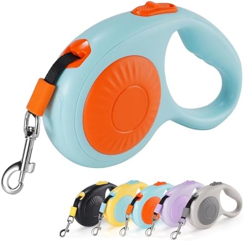 JSXD 360° Tangle-Free Retractable Dog Leash with One-Handed Brake, Pause, Lock, 10 ft Strong Nylon Tape Pet Walking Leash,Suitable for Cats, Small and Medium Dogs up to 66 lbs (Blue, 10 ft)