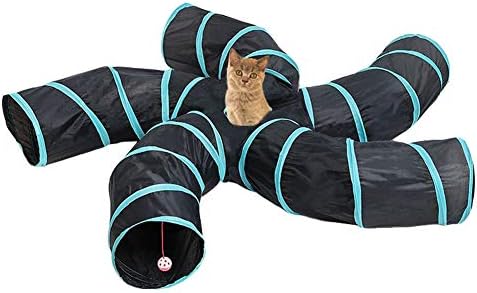 Cat Tunnels S-Way Crinkle Play Toys Collapsible Tube with Ball Maze Cat House Pet Interactive for Cat Puppy Kitten Rabbit 5-Way Tunnel