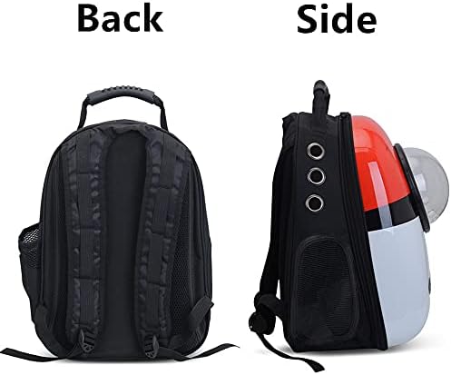 Pet Travel Carrier, Cat Dog Dome Space Capsule Bubble Backpack, Portable Waterproof Breathable Knapsack for Hiking, Traveling (White/red)