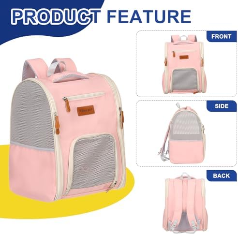 Pet Backpack Carrier Pink 12.6" Dogs Cats Travel Bag