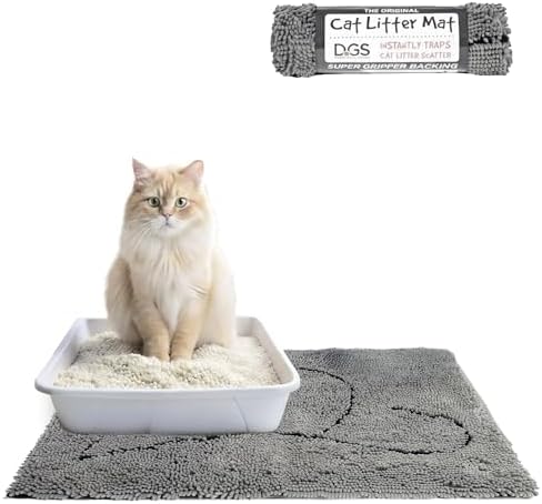 Dog Gone Smart Cat Litter Mat - Super Absorbent Microfiber - Plush Surface Traps Litter, Dirt & Moisture - Washable, Non Slip - Built with Double Basting & Stitching for Lasting Use - Grey, 35 x 26 In