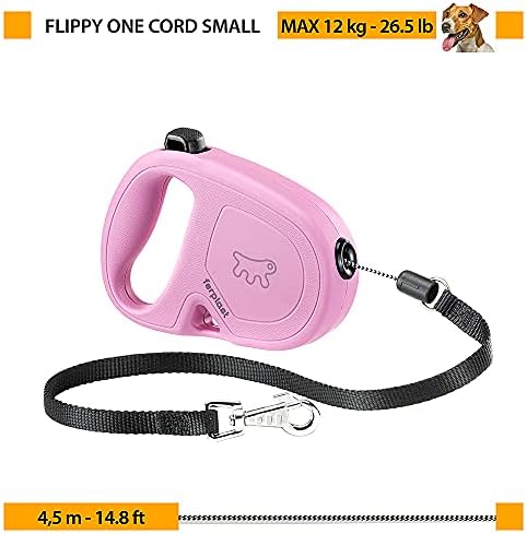 Ferplast Extendable Leash for Medium Dogs Flippy ONE Cord S, Retractable Cord 4,5 m, max 12 kg, Pink