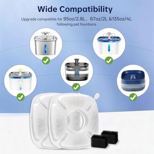 16 Pcs Cat Fountain Replacement Filters：8 Pack Cat Water Fountain Replacement Filters & 8 Pack Pre-Filter Sponges, Pet Fountain Filter Fit for 95oz/2.8L Automatic Pet Fountain Cat Water Fountain