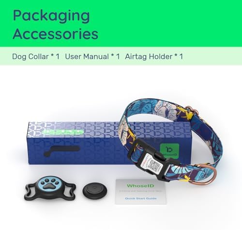 Airtag Dog Collar,with Waterproof airtag Holder，Original Stylish Cute Pattern Design.QR Code ID Buckle，Comfortable Soft Cotton for Small Medium Large Dogs