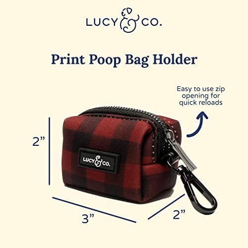 Lucy & Co. Holly Jolly Dog Poop Bag Holder - Cute Designer Pet Waste Bag Dispenser, One Size, Red Buffalo Plaid