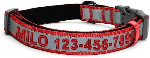 Pawtitas Personalized Dog Collar Reflective Dog Collar Padded Dog Collar with Name Phone Number Puppy Collar Adjustable Customized Collar for Medium Dogs Breeds | Customized Red Medium Dog Collar