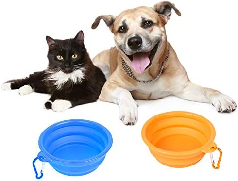 PROLOSO 9 Pcs Collapsible Dog Bowl Foldable Expandable Silicone Cup Dish for Pet Cat Food Water Feeding Portable Travel Bowl with Carabiner