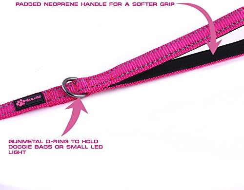 Max and Neo Small Dog Leash - Reflective Nylon, Donates to Dog Rescue (Pink, 4x5/8)