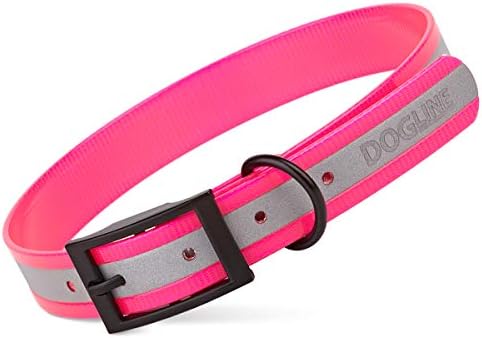 Dogline Biothane Translucent Reflective Waterproof Dog Collar Strong Coated Nylon Webbing with Black Hardware Odor- Proof for Easy Care Clean Fits Small Medium or Large Dogs - Pink 3/4" W x 12"-15" L