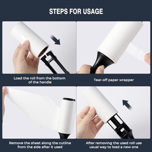 Vinabo Lint Rollers,Pet Hair Remover,1 Handle with 6 Extra Sticky Lint Roller Set for Clothes,Lint Rollers for Pet Hair,Dust,Lint,Sofa,Bed and Carpet,Extra Sticky & Easy Peeling-60 Sheets/Roll