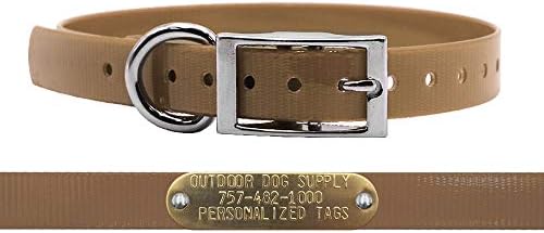 Waterproof D-Ring Dog Collar w Custom Name Tag 3/4x15, Tan