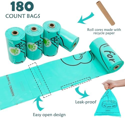 Dog Waste Bags Holder with LED Flashlight Doggie Poop Bags Dispenser with 13 Rolls Blue Leak-Proof Pet Trash Bags and Dog Walking Accessories (Crystal Blue)