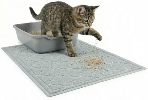 Cat Litter Mat Litter Trapping Mat, Non-Slip, Less Waste Cat Litter Box Mat,Door mats, Entrance mats，Waterproof, Anti Slip, and pet Urine Resistant，47" x 36" LightBlue