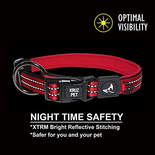 Kruz Dog Collar for Large Dogs (Width- 1", Length - 25"-27.5") Reflective Adjustable Pet Neck Band with Comfortable Neoprene Padding, Heavy-Duty O-Ring, 100% Nylon Strap (Blue, X-Large)
