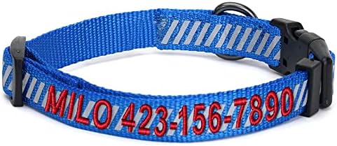 Pawtitas Reflective Dog Collar - Personalized Name & Phone Number Adjustable Nylon Collar for Small Dogs, Puppies, Extra Small Breeds - Blue
