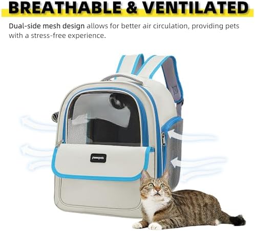Cat Backpack Carrier for Travel & Hiking - Large Space, Durable & Breathable Pet Carrier for Cats & Small Dogs - Anti-Scratch, Escape-Proof Design (Blue, Large)