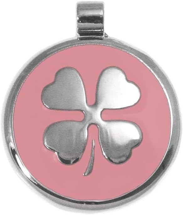 LuckyPet Clover Jewelry Tag - Pet Identification Tag for Dogs & Cats - Custom Engraved on The Back Side - Size: Small, Color: Pink