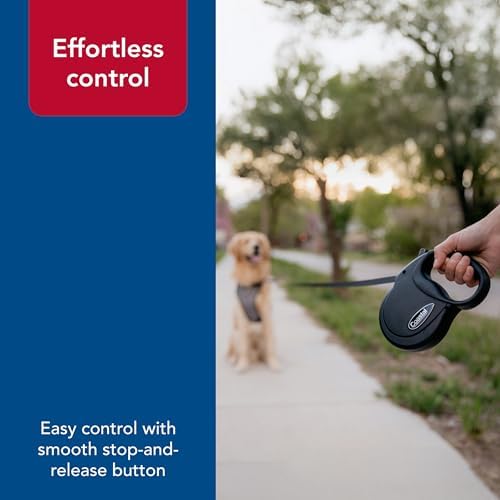 Coastal Pet Power Walker Dog Retractable Leash - Reflective Dog Leash - Stop-and-Release Control Button - Comfort Grip Handle - Black - Small