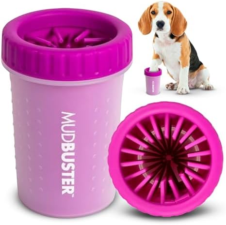 Dexas MudBuster Medium Dog Paw Cleaner, Fuchsia, Fits 1.5"-2.5" Wide Paws, Gentle Silicone Bristles for Quick, Easy Cleaning