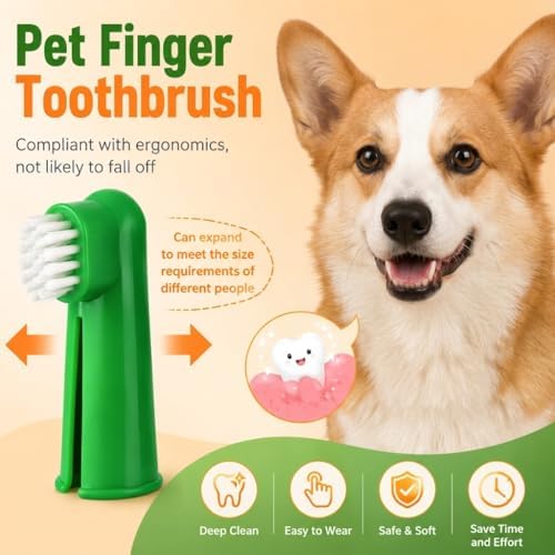 Dog Toothbrush Kit of 4,Pet Supplies with Beef-Flavored Pet Toothpaste,Facilitating Teeth Cleaning and Oral Care, Dual Head/Finger Toothbrush for Small to Large Cats,Dogs and Most Pets