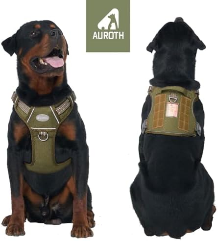 AUROTH Tactical Dog Harness for Large Dogs No Pull Adjustable Pet Harness Reflective K9 Working Training Easy Control Pet Vest Military Service Dog Harnesses