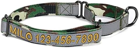 Pawtitas Customized Martingale Dog Collar Reflective Reflective Dog Collar Embroidered Personalized Name Phone Number Adjustable for Puppies Small Medium Large Size Dogs Large Camouflage Green