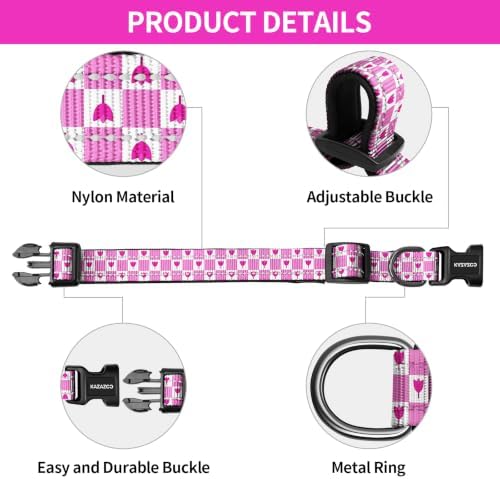 Kazazoo Large Dog Collar, Reflective Nylon Collar,No Pull,Heavy Duty Collar,Soft Neoprene Breathable & Quick Release Buckle Dog Collars for Labrador Retriever,Husky,Golden Retriever-Pink Flower-l
