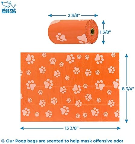 Best Pet Supplies Dog Poop Bag Holder Leash Attachment with Reusable Dispenser for Travel, Walking, Park, and Outdoor Use, Durable with Clip-On - Orange, Pack of 2, Plastic Dispenser w/30 Bags