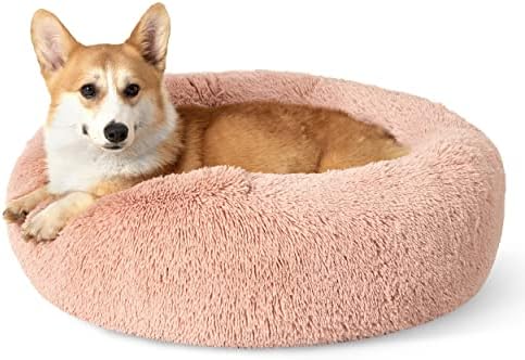 Bedsure Calming Dog Bed Medium Size Dog Donut Washable Pet Bed,30ins Pink