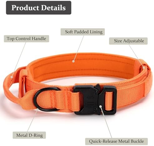 Tactical Dog Collar, Adjustable Military Training Nylon Pet Collar, Orange L