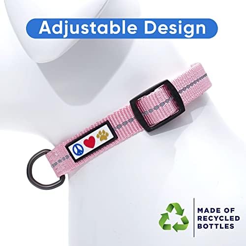 Pawtitas Recycled Dog Collar with Reflective Stitched Puppy Collar Made from Plastic Bottles Collected from Oceans Large Pink Cherry Blossom
