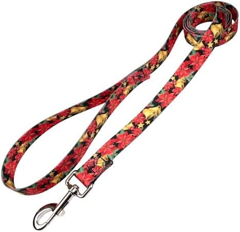 Country Brook Petz - Christmas Poinsettias Everyday Dog Leash Limited Edition - Christmas Collection Featuring Festive Designs (6 Foot, 5/8 Inch Wide)