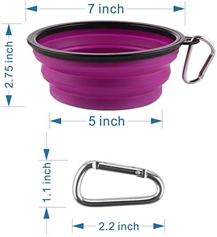 Guardians Large Collapsible Dog Bowls, 34oz Travel Water Food Bowls Portable Foldable Collapse Dishes with Carabiner Clip, 2 Pack (Blue + Purple)
