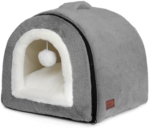 Cat Bed for Indoor Cats，Foldable cat cave，Anti-Slip & Water-Resistant Bottom，cat Houses for Indoor Cats or Small Dogs, Kitten Tent, Rabbit Bed，2 in 1 pet Bed (Dark Grey)