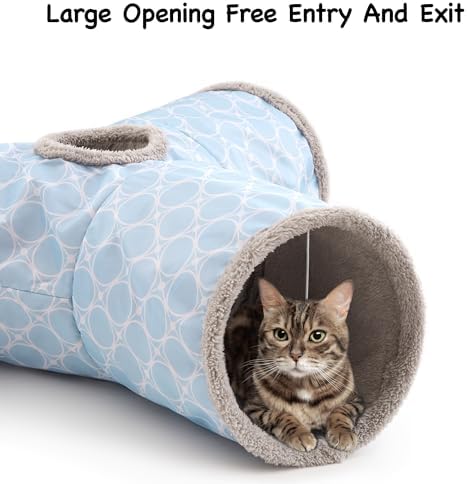 Tempcore Cat Tunnel, 3-Way Collapsible Toy for Indoor Cats, Geometry Blue