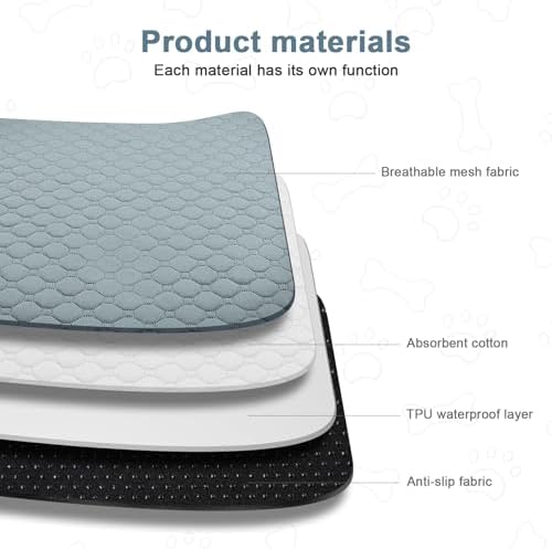 Washable Pee Pads for Dogs, 2 Pack Absorbent Reusable Training Dog Pads Pet Puppy Pads, Non-Slip Potty Pads for Whelping, Playpen, Crate, Bed, Grey (90x90cm Pack of 2)