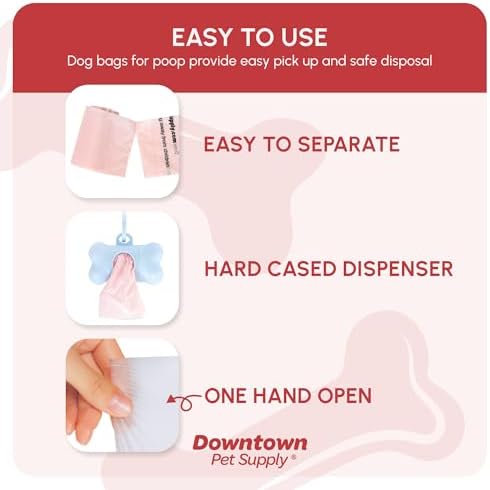 Downtown Pet Supply Scented Poop Bags for Dogs with Dispenser, 180 Count - Leak-Proof Dog Waste Bags and Bone-Shaped Dog Poop Bags Holder for Leash - Lavender Scented, 12.5" x 8.5"