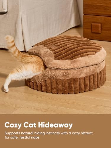 FUKUMARU Cat Cave Bed, 2-in-1 Enclosed Cat Bed for Indoor Cat, Cat Hideaway