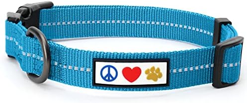Pawtitas Recycled Dog Collar with Reflective Stitched Puppy Collar Made from Plastic Bottles Collected from Oceans Small Teal Turquoise Wave
