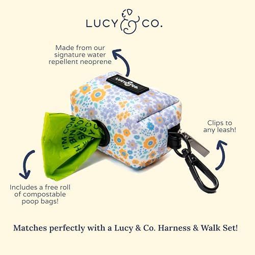 Lucy & Co. Among the Wildflowers Everyday Dog Poop Bag Holder - Leak Proof Dispenser - Hygienic Pet Poop Pickup - Purple Coral Floral