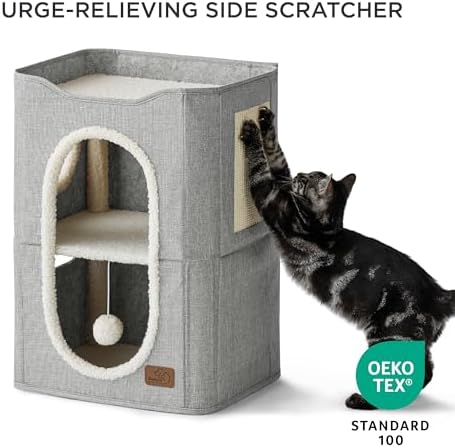 Bedsure 2 Story Cat House for Indoor Cats with Scratch Pad,18x14x23 Grey