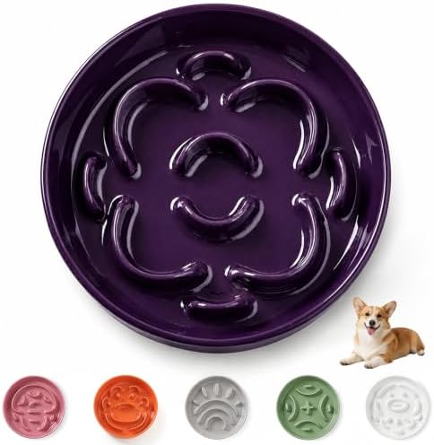 Ceramic Slow Feeder Dog Bowl, 1.8 Cups Anti -Slip Slow Feeding Bowl to Slow Down Eating, 8.2 Inch Dog Food Dish for Medium to Large Breeds, Purple