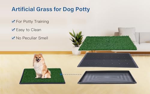 FluffyDream Dog Grass Pad with Tray, 20"x25" Artificial Grass for Dogs Potty Strong Absorbency Dog Grass Pad with Tray, Litter Box Training Pad