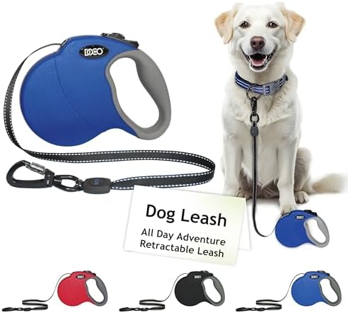 DOCO Retractable Dog Leash for Large Dogs Reflective Tape Lead with Stop and Lock Control, 360° Swivel Snap & Anti-Slip Grip Dog Leashes - Blue, Length - 16’, Weight - Up to 45lb, Medium