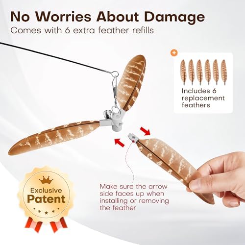 Potaroma Cat Wand Toy, Retractable Carbon Fiber Feather Teaser with Bells