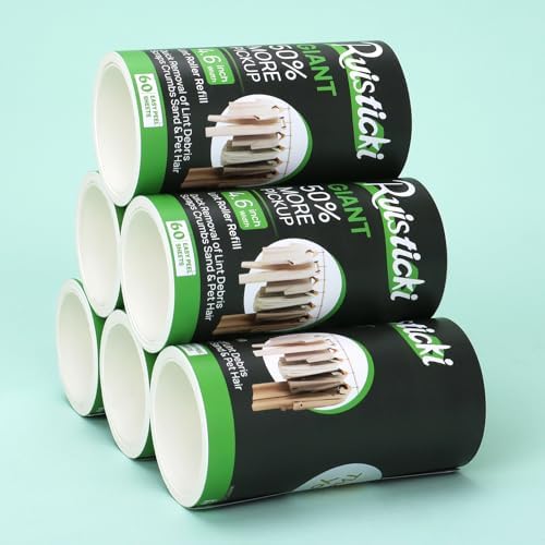 4.6 inch Giant Extreme Stick Lint Roller Refills for Evercare Giant Lint Roller and T Handle Lint Roller Extra Sticky 60 Sheets Each Refill 6 Pack 360 Easy- Peel Sheets Total