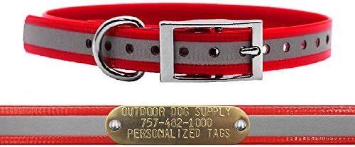 Reflective Waterproof D-Ring Dog Collar w Custom Name Tag 3/4x15, Red